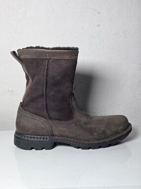 UGG Men's Dark Brown Leather Shearling-Trim Work Boots